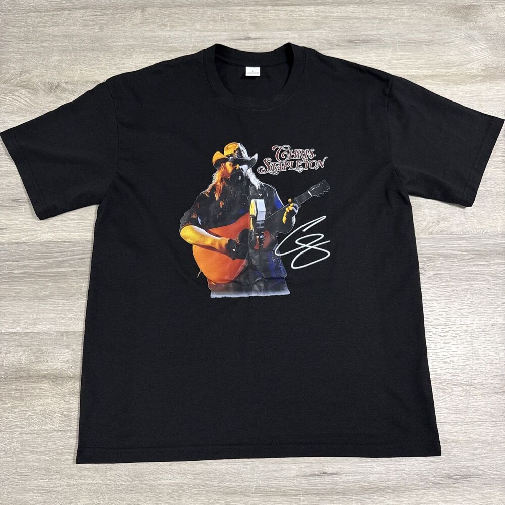 Chris Stapleton Shirt Guitar Printed Signature Men’s Black Large Country Music